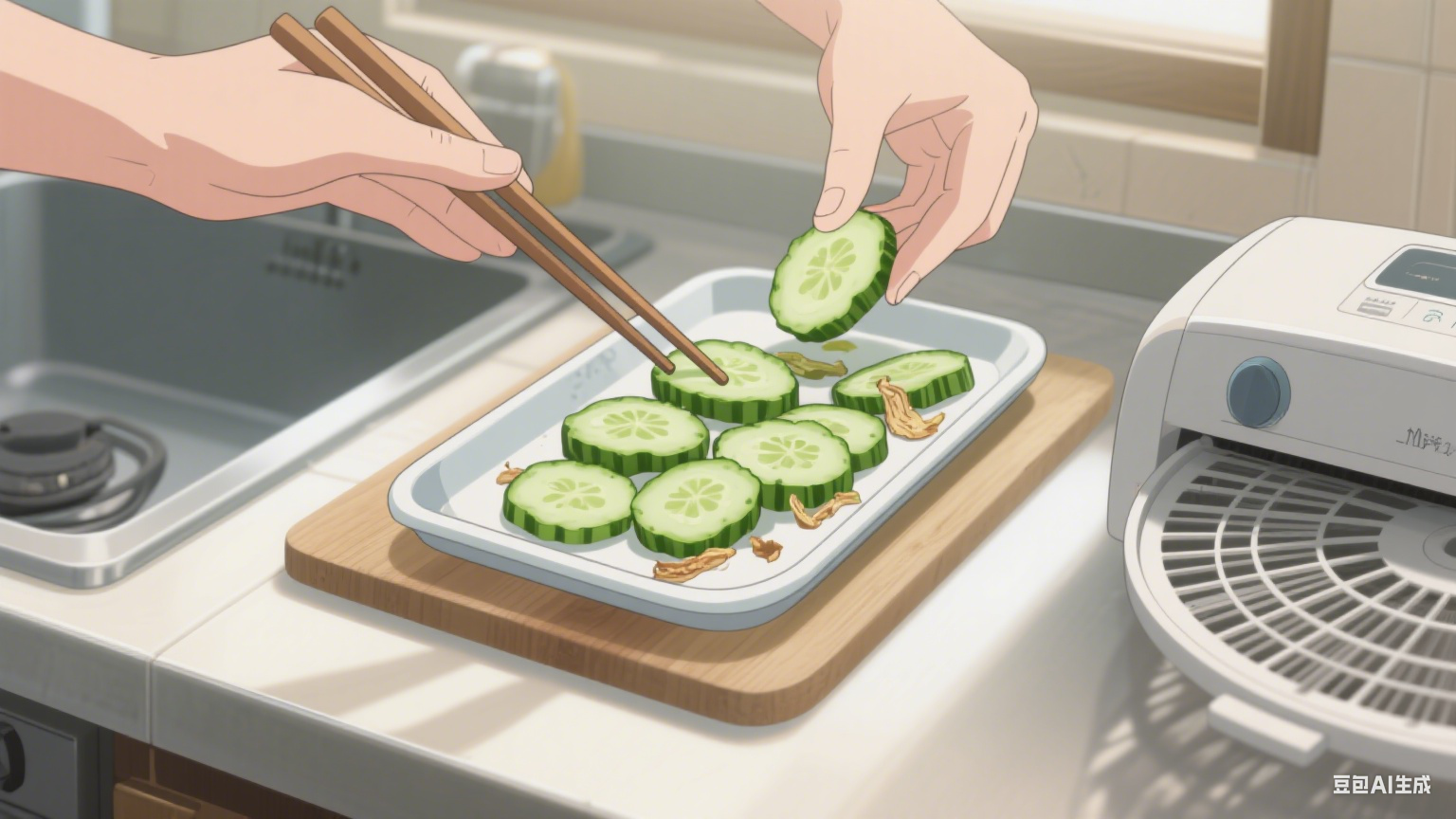 风干机烘干黄瓜片：这样操作，脱水均匀还脆爽(4)