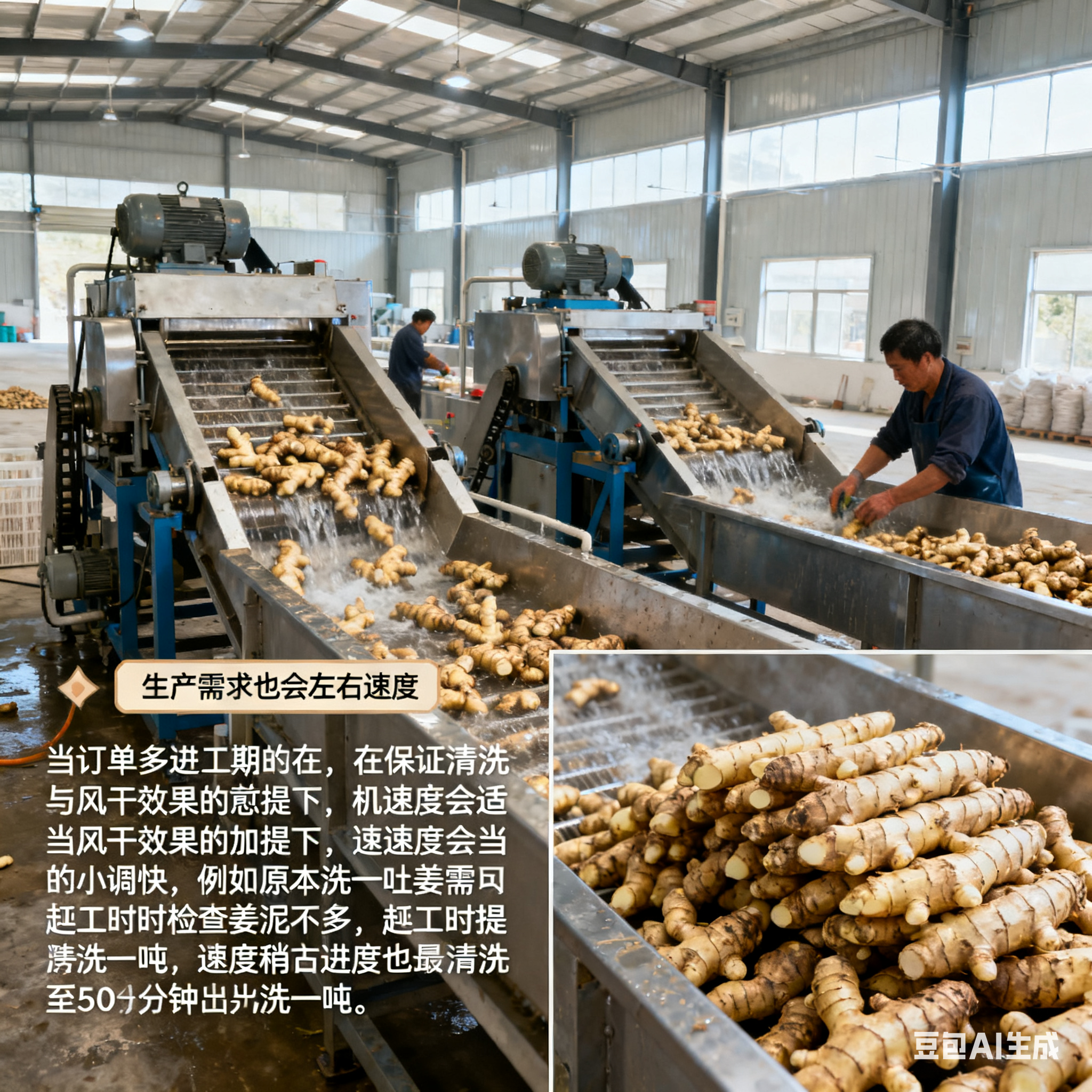 鲜姜清洗风干线，运行速度咋定？(4)
